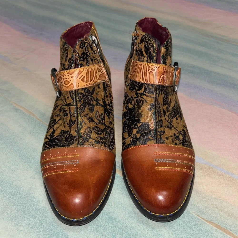 L’Artiste By Spring Step Leather Georgiana Ankle Boots: Camel Tan Brown Multi